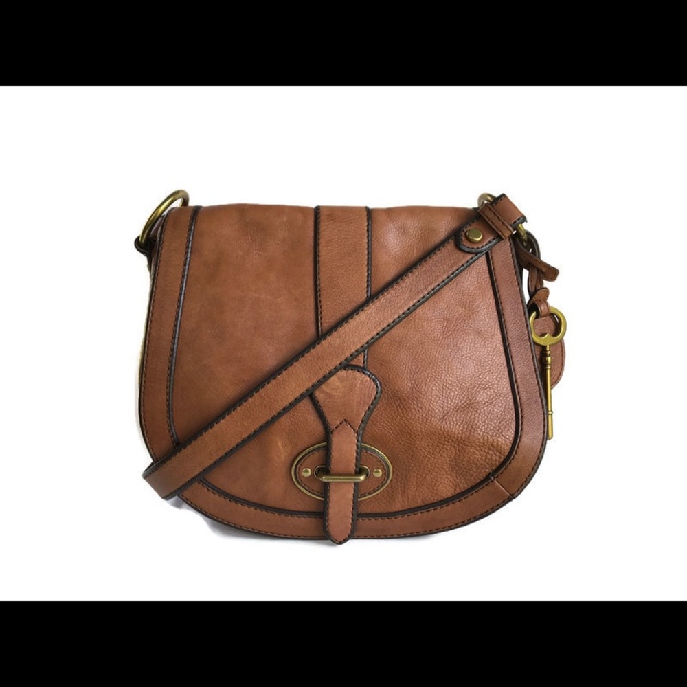Fossil VRI Saddle Bag Crossbody Brown Leather - Picture 1 of 8